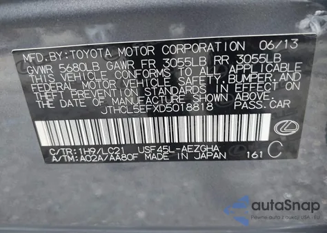 2013 Lexus Ls 460 z USA, uszkodzony, nr VIN JTHCL5EFXD5018818